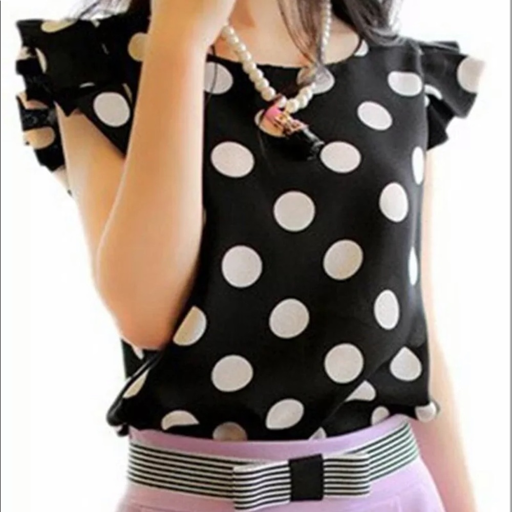 Chiffon Polka Dot Short Sleeve Blouse size Small - Picture 4 of 4